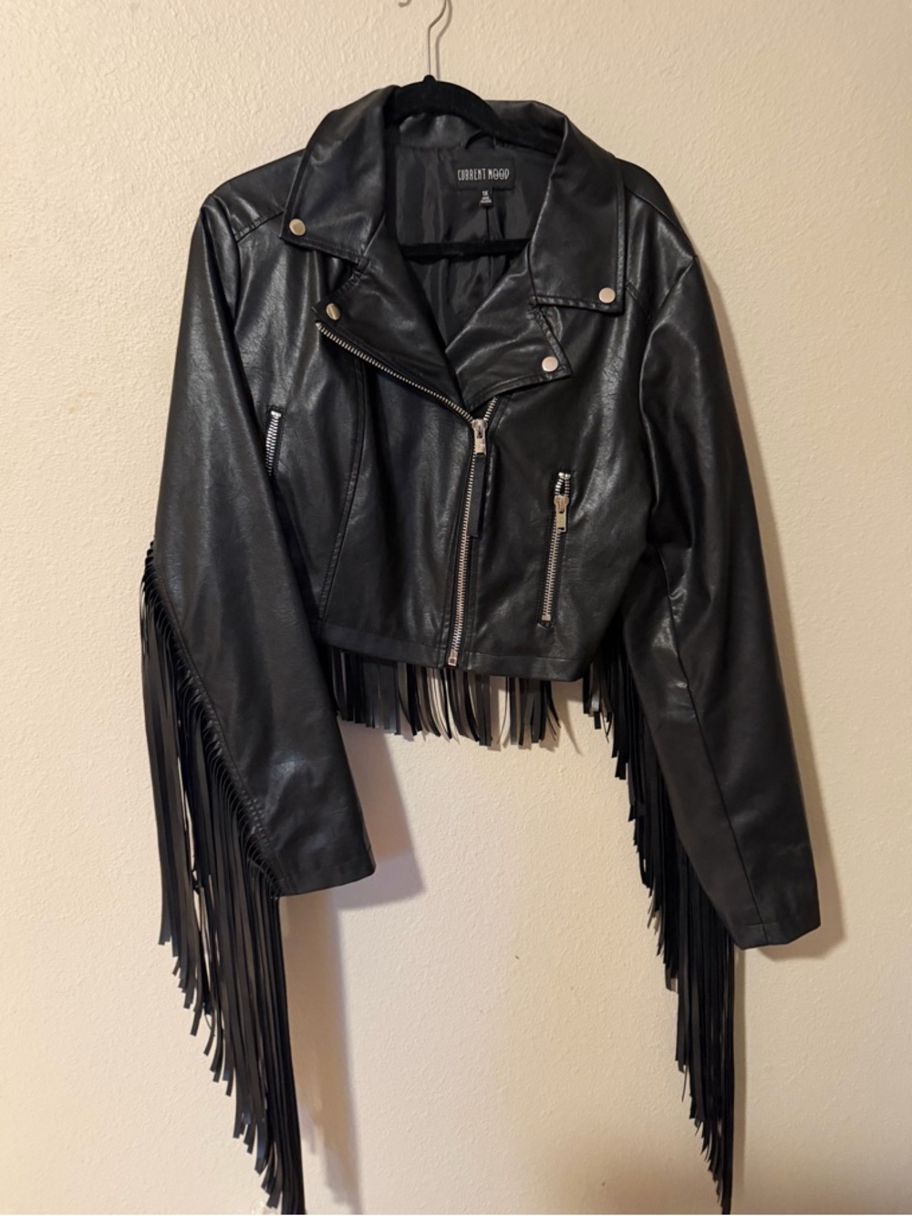 Current Mood Black Faux Leather Fringe Moto Jacket